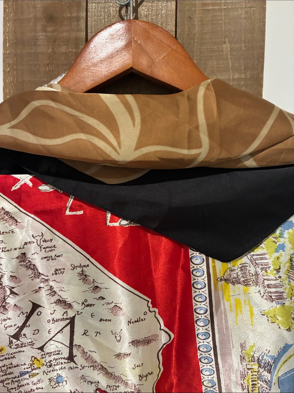 Silk Scarf Trio - Brown, Black, Red Map Print